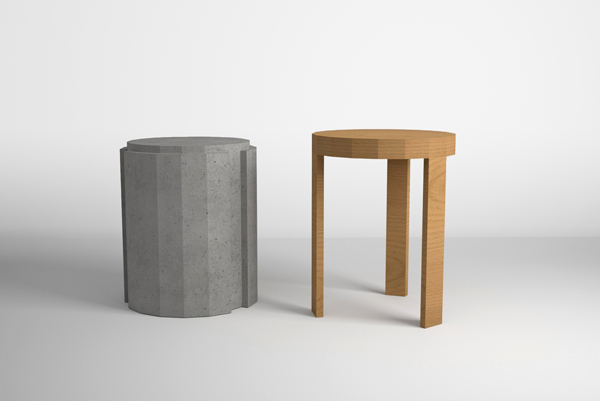 coffee table and stool made of cement and wood