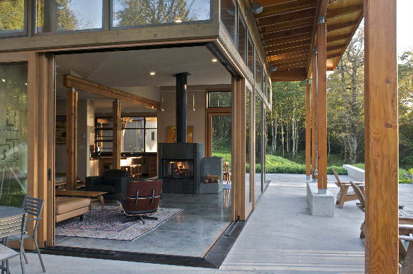 sliding glass doors and large windows