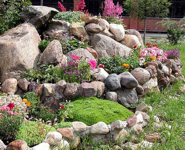 Combination of Flower Beds and Rocks