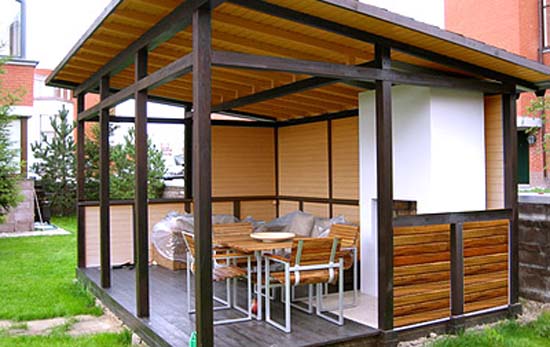 contemporary wood gazebo with outdoor furniture