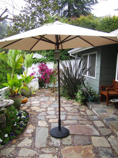 patio stones and umbrella