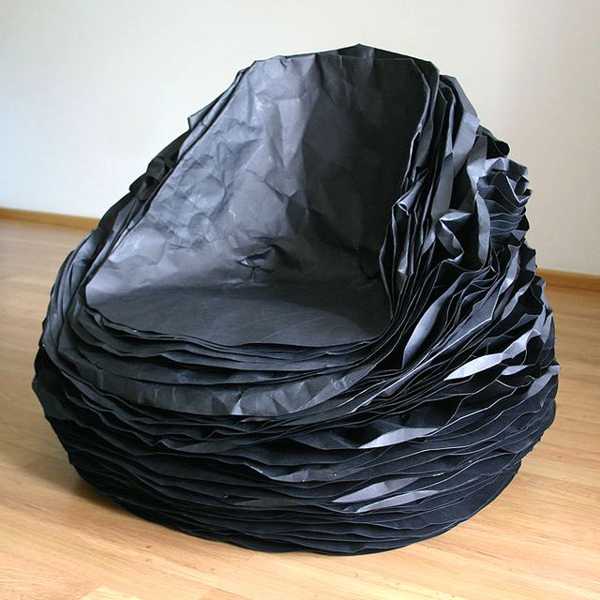 black chair made with paper and cardboard