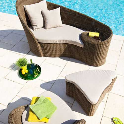 wicker daybed and footrest for swimming pool patio