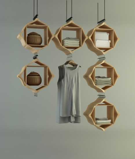 hanging cabinet made with wooden hangers