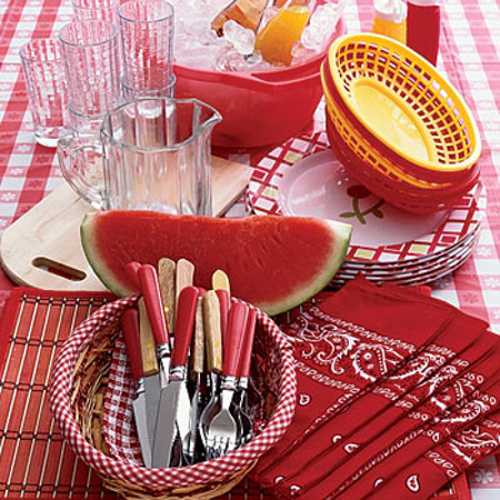 watermelon and red tableware