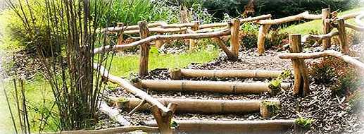 bamboo and logs for desining outdoor stairs