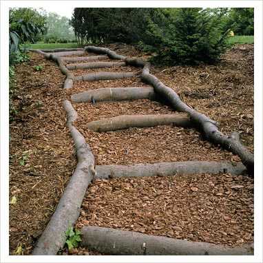 Wooden Outdoor Stairs and Landscaping Steps on Slope 