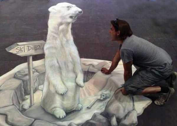 white bear painting on floor