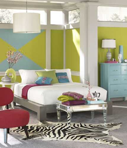 lime green blue bedroom colors and cranberry red accents