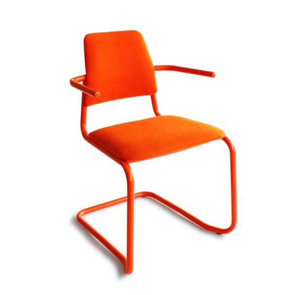 orange chair with metal frame