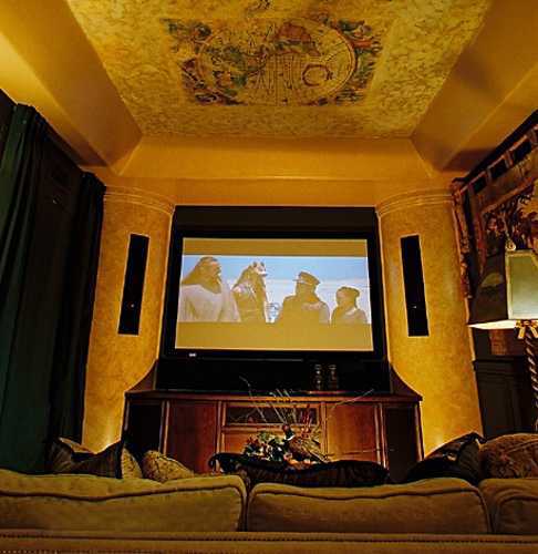 ceiling painting and dark theater curtains