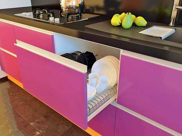 pink kitchen cabinets with drawers