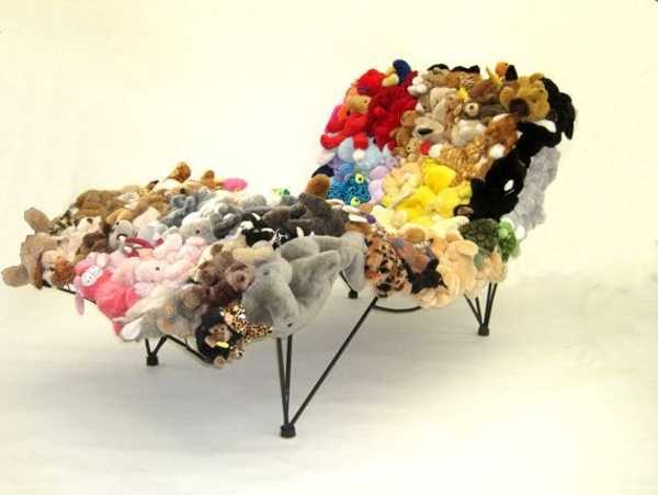 day bed made from stuffed toys