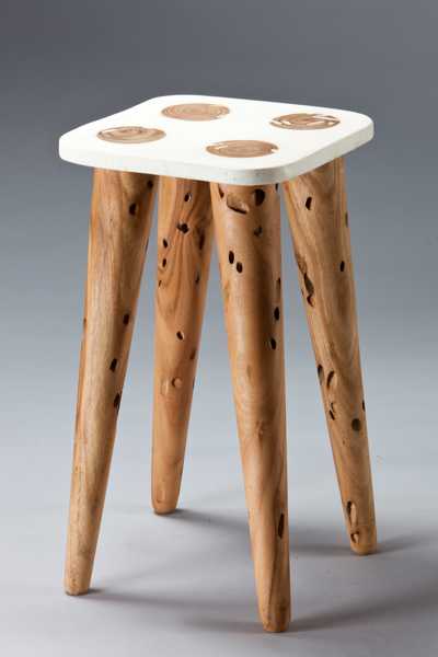 wood stool woth white seat