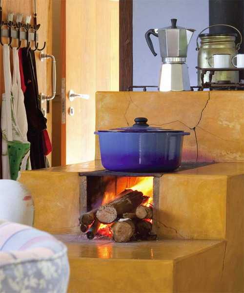 traditional wood stove painted yellow color