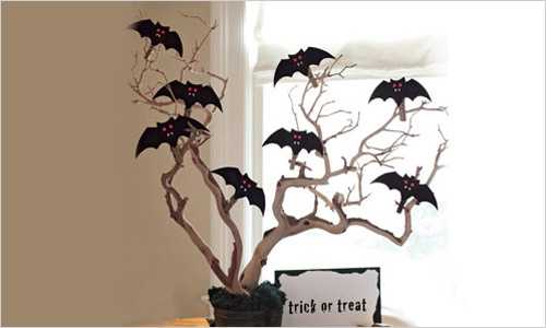 black paper crafts, bats on tree branches