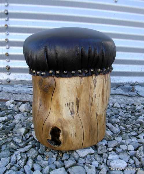 stump stool with leather cushion