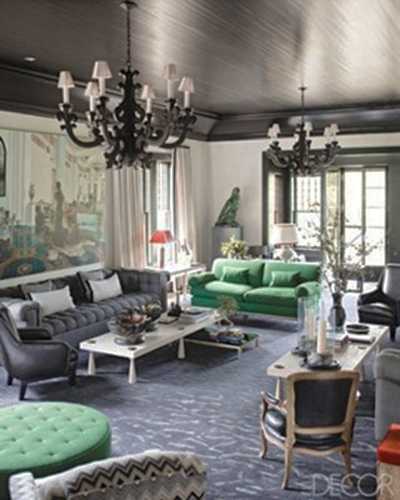 green furniture for living room with black ceiling