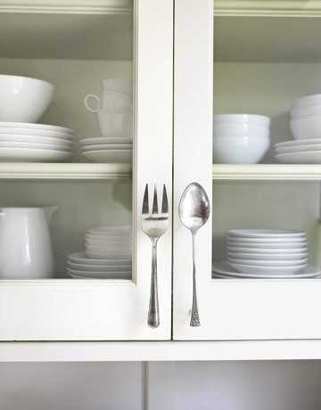 kitchen cabinet handles made of spoon and folk