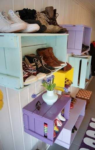 storage shelves made of wooden boxes