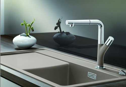 stone kitchen sink and contemporary kitchen faucet