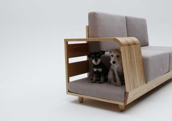 indoor dog house design incorporated into sofa