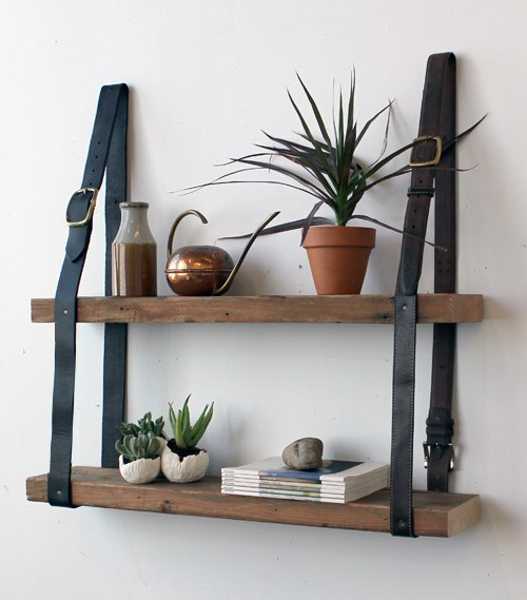 leather belts for hanging wood shelves