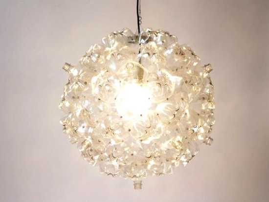 white chandelier made of plastic bottles