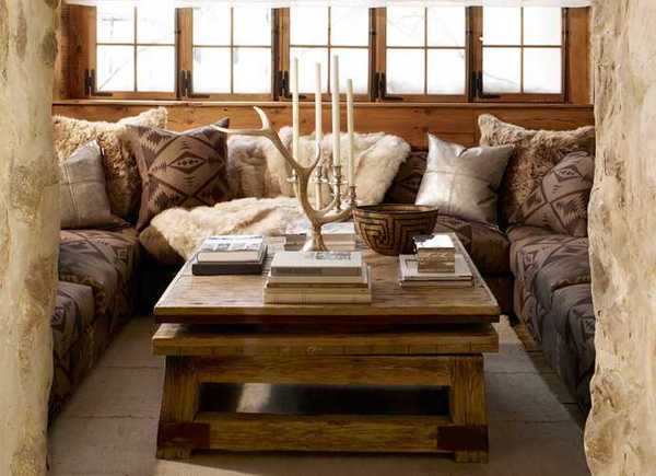 wooden coffee table with handmade candle holder