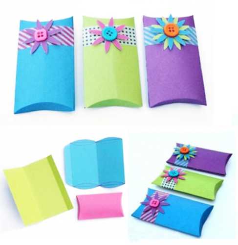handmade gift boxes with buttons and paper flowers