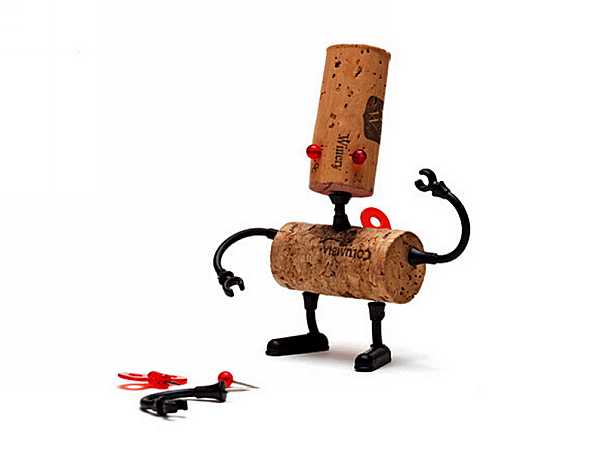 robot made of two bottle corks