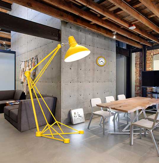 dining room with large floor lamp