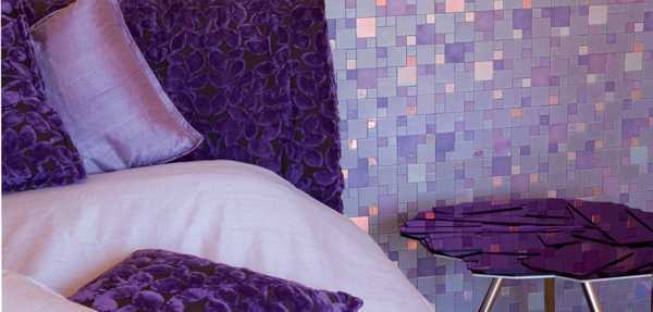 bed headboard and bedroom wall decoration in purple color