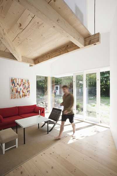 living room with loft bed