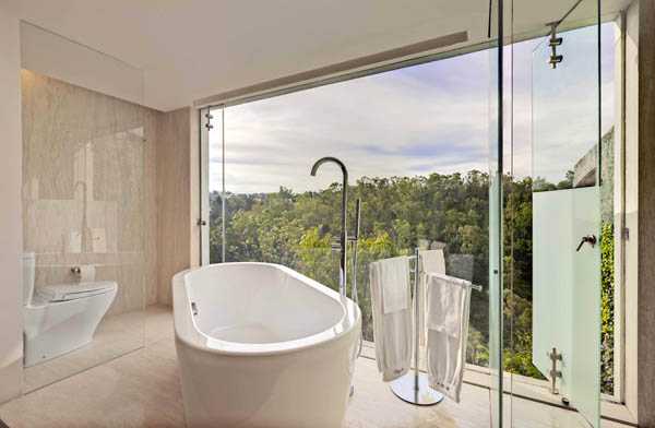 modern bathroom design with glass wall