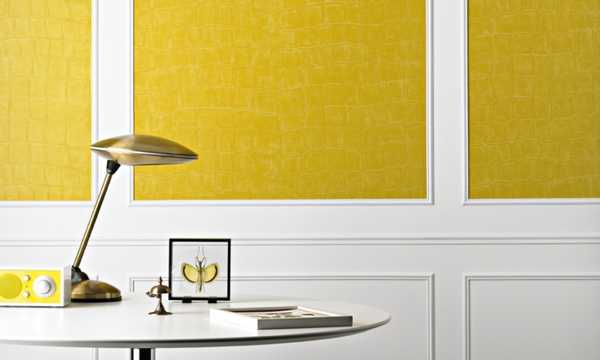 yellow paint and wallpaper for wall decoration