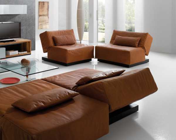 contemporary living room furniture, leather chairs in brown color