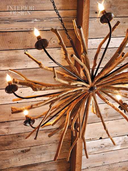 modern lighting fixture made of twigs