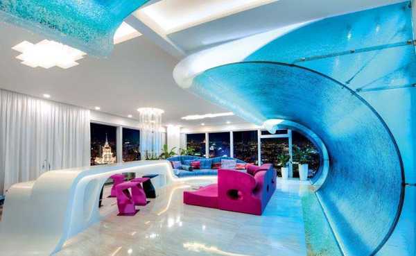 penthouse design with glass wall design inspired by wave