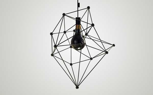 modern chandelier with black bulb and geometric lamp shade structure