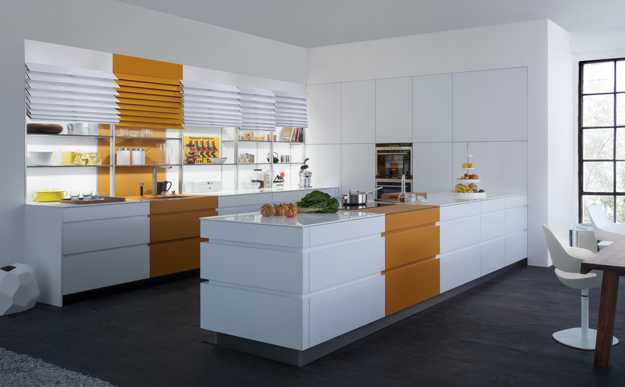 contemporary kitchen shelves with blinds