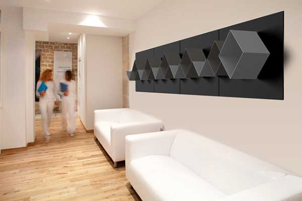 black wall shelves with white living room furniture