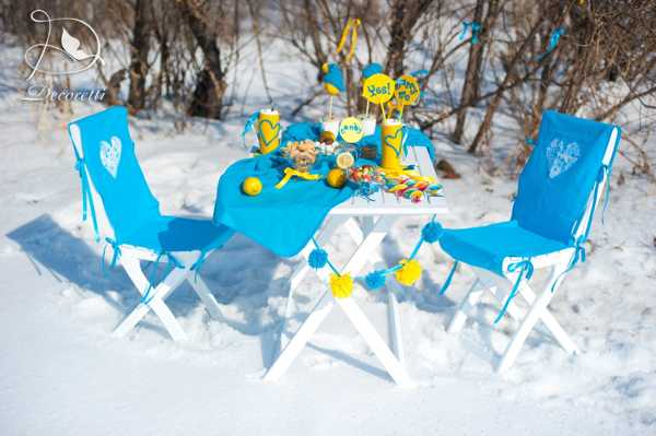 yellow and blue color scheme for winter picnic, table decoration ideas