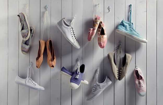creative shoe storage ideas, hanging shoes on hooks