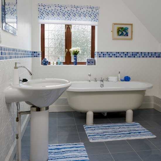 white and blue wall tiles for modern bathroom wall design