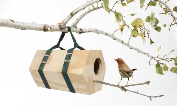 wooden birdhouse in hexagon shape