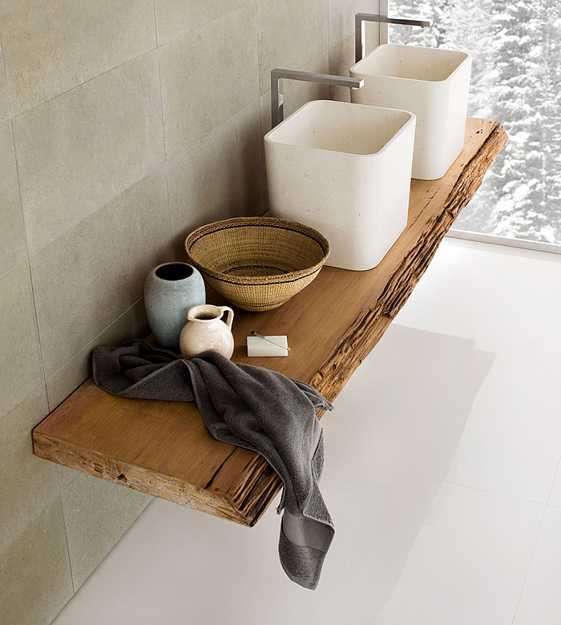 wooden shelf for bathroom design