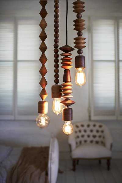 unique lighting fixtures made of wooden beads