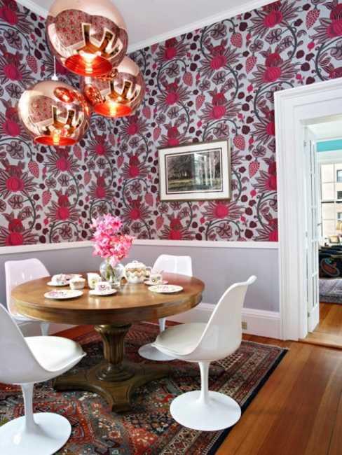 red flower wallpaper pattern for dining room decorating