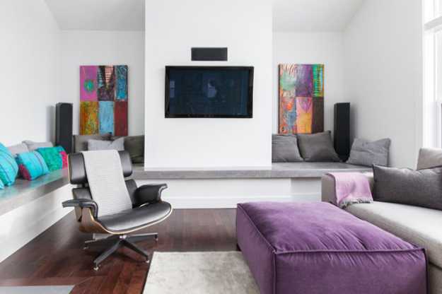 living room furniture in gray and purple colors